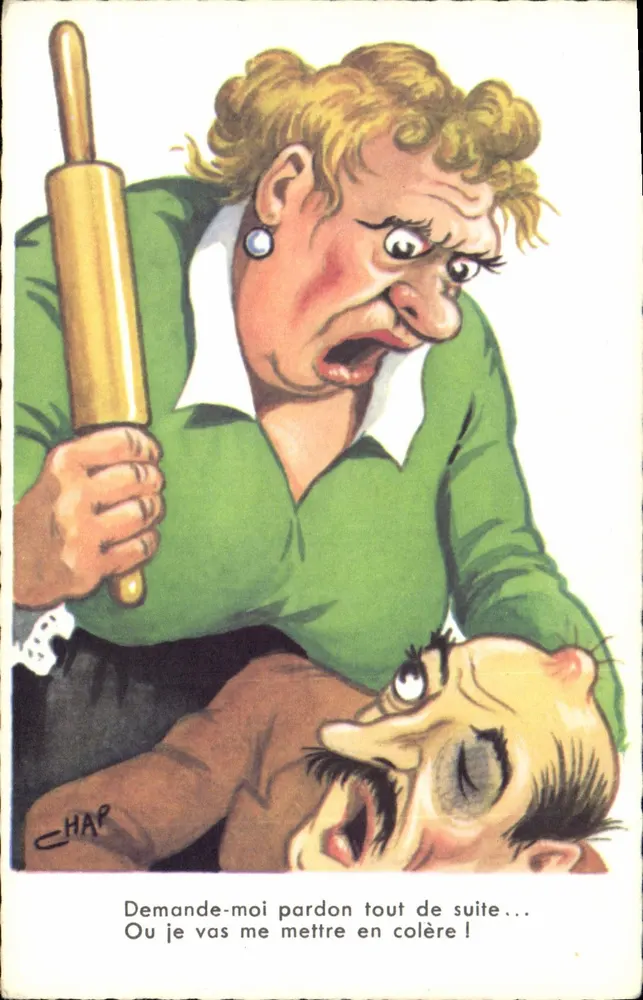 Mulher furiosa ameaçando um homem — caricatura humorística — G. Picard, n° 1019 - Frente