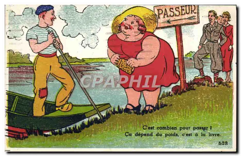 पासर - हास्य दृश्य एक यात्री और 'पासर' के चिन्ह के साथ - A.P.T. नांतेस - आगे