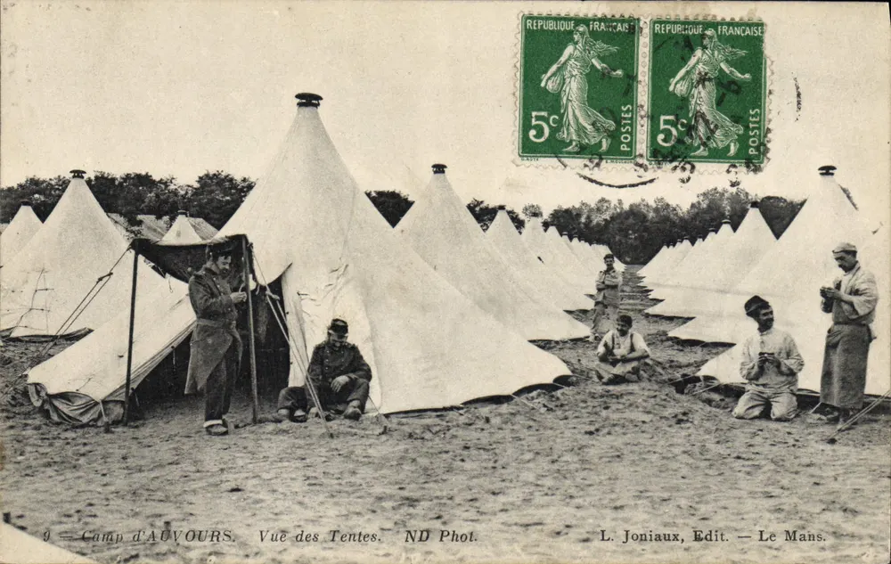 Camp d'Auvours — Ansicht der Zelte — ND Fotografie — L. Joniaux, Verlag — Le Mans. - Vorderseite