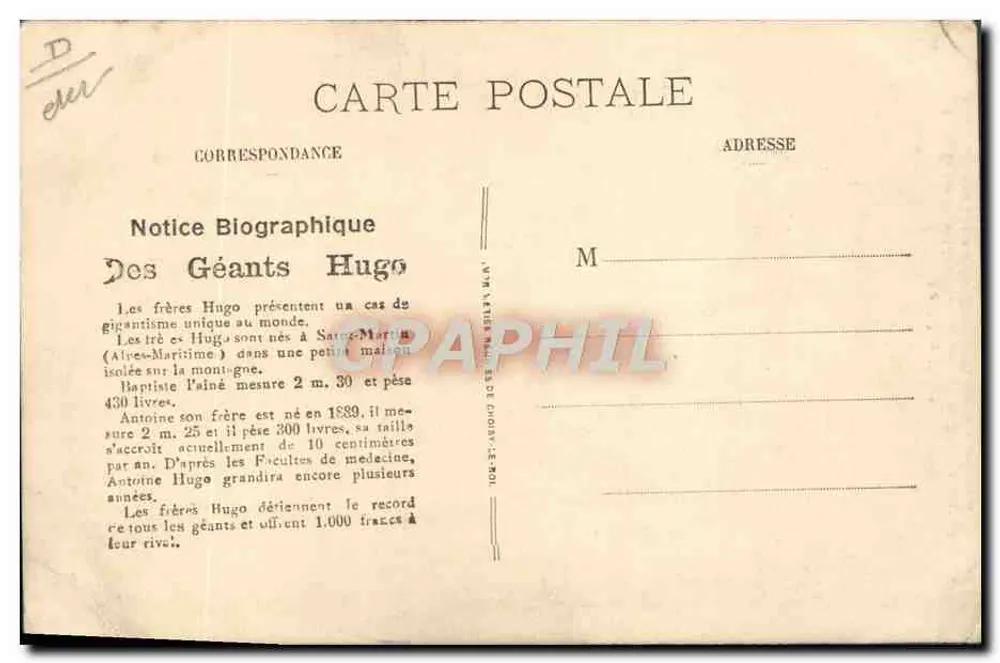 Die Brüder Hugo — Riesen von Sainte-Marie (Alpes-Maritimes) — Drucker nicht sichtbar - Rückseite
