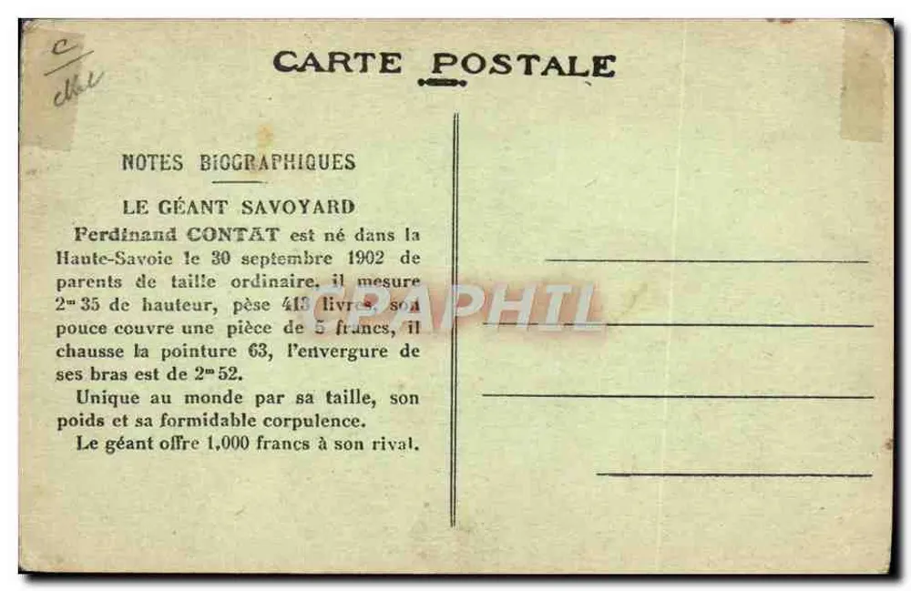 Le géant Savoyard — Ferdinand Contat — éditeur non visible - Verso