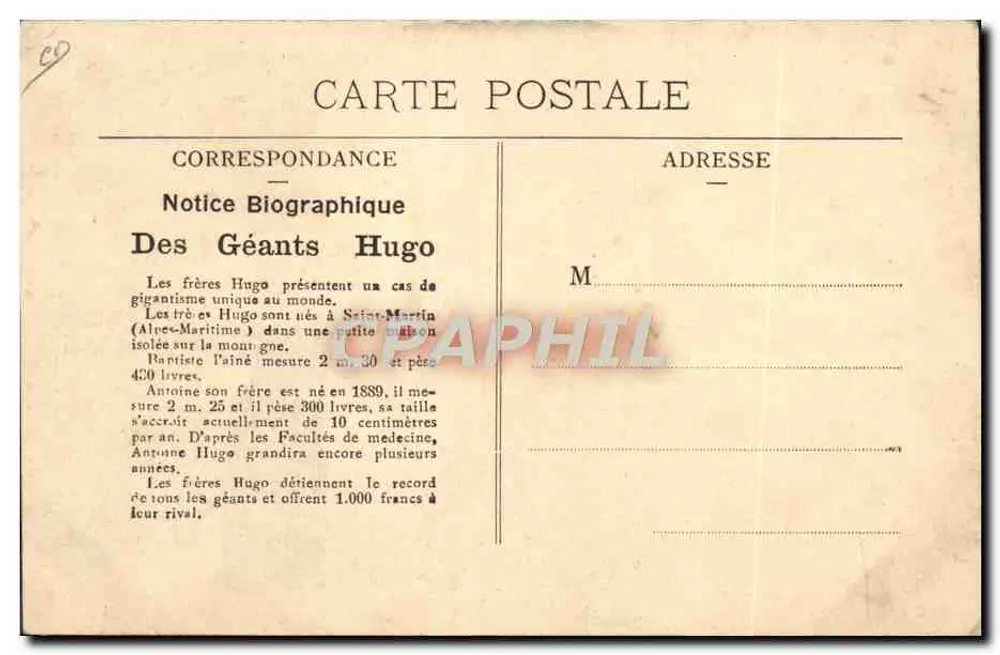 Os irmãos Hugo — gigantes de Saint-Martin — n° não visível - Verso