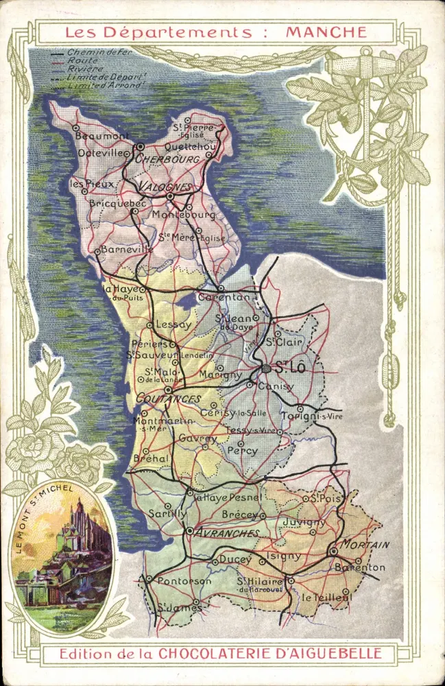 Die Departemente: MANCHE — Geografische und beschreibende Karte — Ausgabe der CHOCOLATERIE D'AIGUEBELLE - Vorderseite