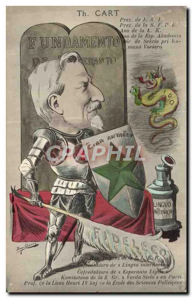 Caricatura de Th. CART — Presidente da Liga Internacional do Esperanto — editor: San-Robert - Frente