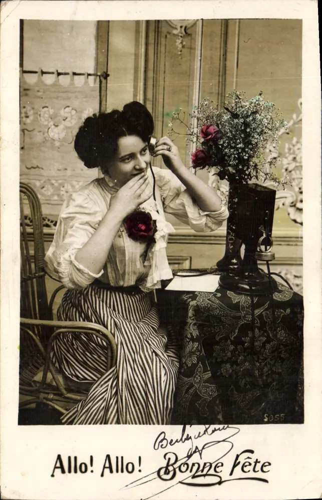 Frau am Telefon — Weihnachtskarte — Verlag Berlajouan, Nr. 055 - Vorderseite