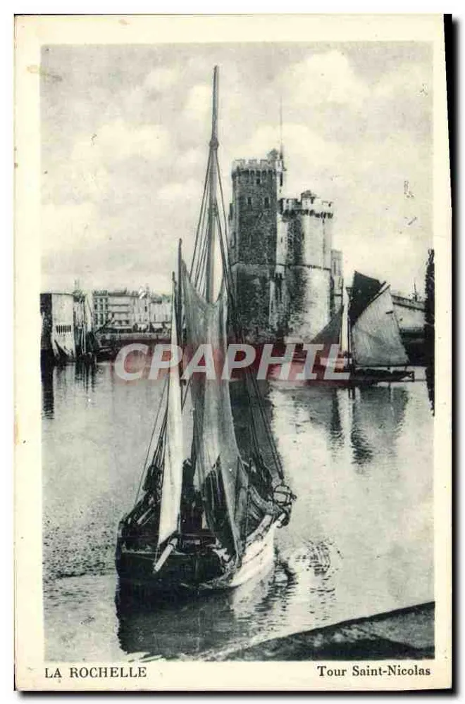 La Rochelle — Turm Saint-Nicolas — Ansicht des Hafens mit Segelschiffen — unbekannter Verlag - Vorderseite