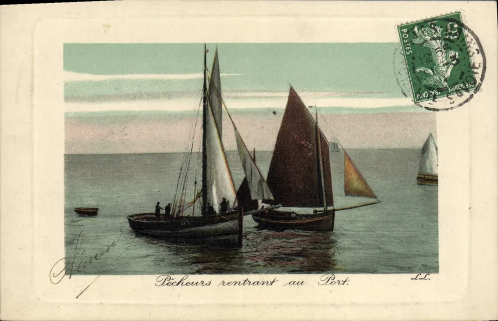 Pescadores retornando ao porto — Hémé — L.D. - Frente