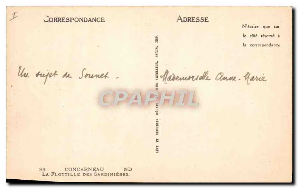 Die Flottille der Sardinières — Concarneau — Verlag Lévy et Neuruzin, Paris - Rückseite