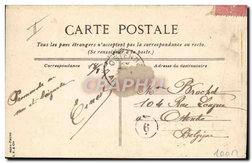Puerto de Calais — Vista del puerto con vapor y veleros — Editor L.V. & Cie, n° 90 - Reverso