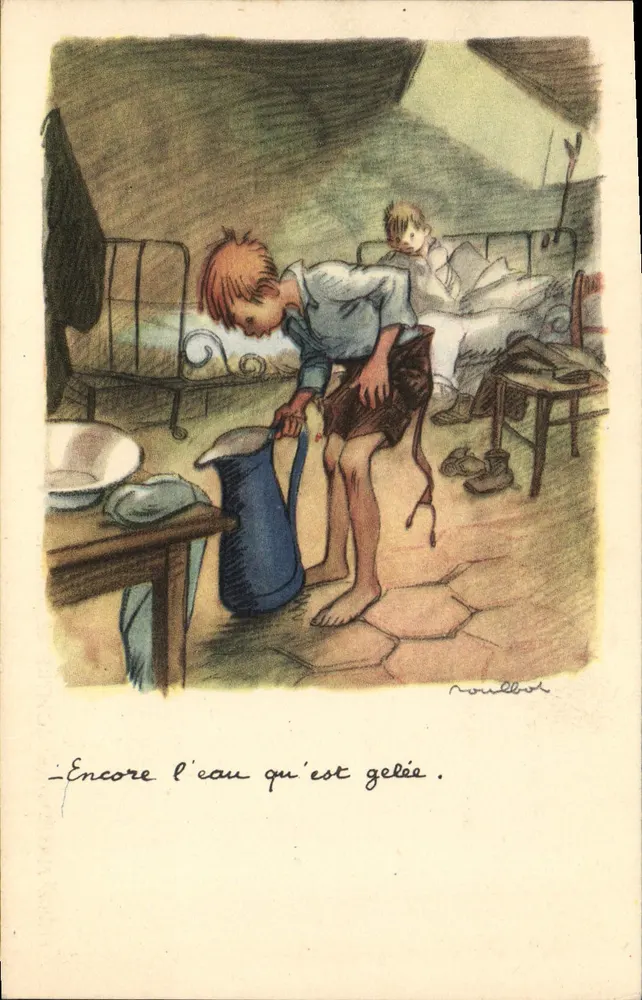 Kind, das gefrorenes Wasser gießt — Illustration von Nourbollot — Nationale Liga gegen Slums - Vorderseite