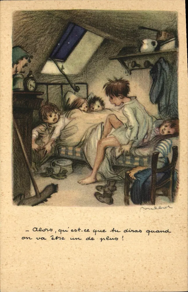 Kinder in einem Zimmer — Nacht-Szene — Verlag nicht sichtbar - Vorderseite
