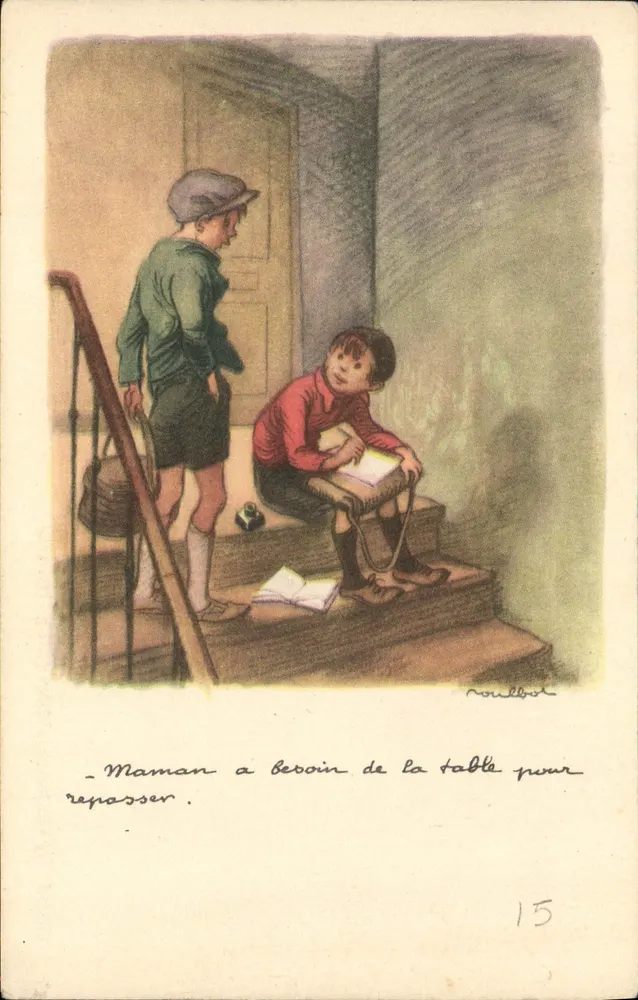 Zwei Jungen auf einer Treppe — häusliche Szene — Roulléost, Nr. 15 - Vorderseite
