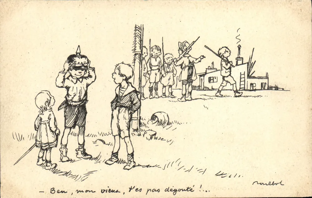 Kinder, die Krieg spielen — Straßenszene — Poulbot Nr. 4 - Vorderseite