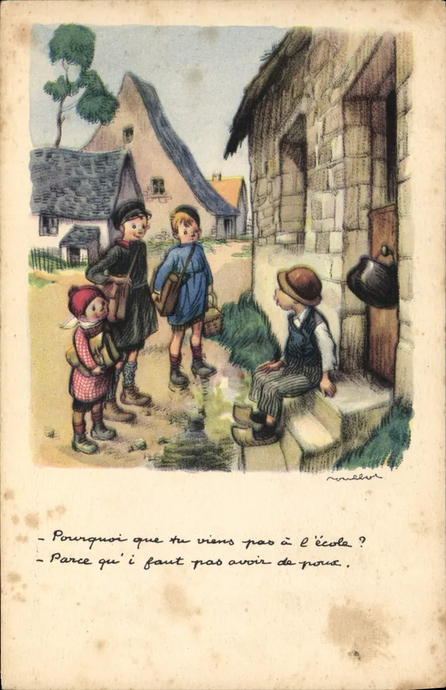 Kinder an der Schule — Straßenszene — Verlag: Nationale Liga gegen Slums - Vorderseite