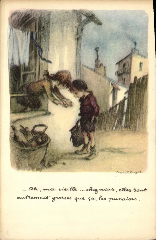 Kinder und alte Frau — Straßenszene — Ligue Nationale Contre le Taudis, Paris - Vorderseite