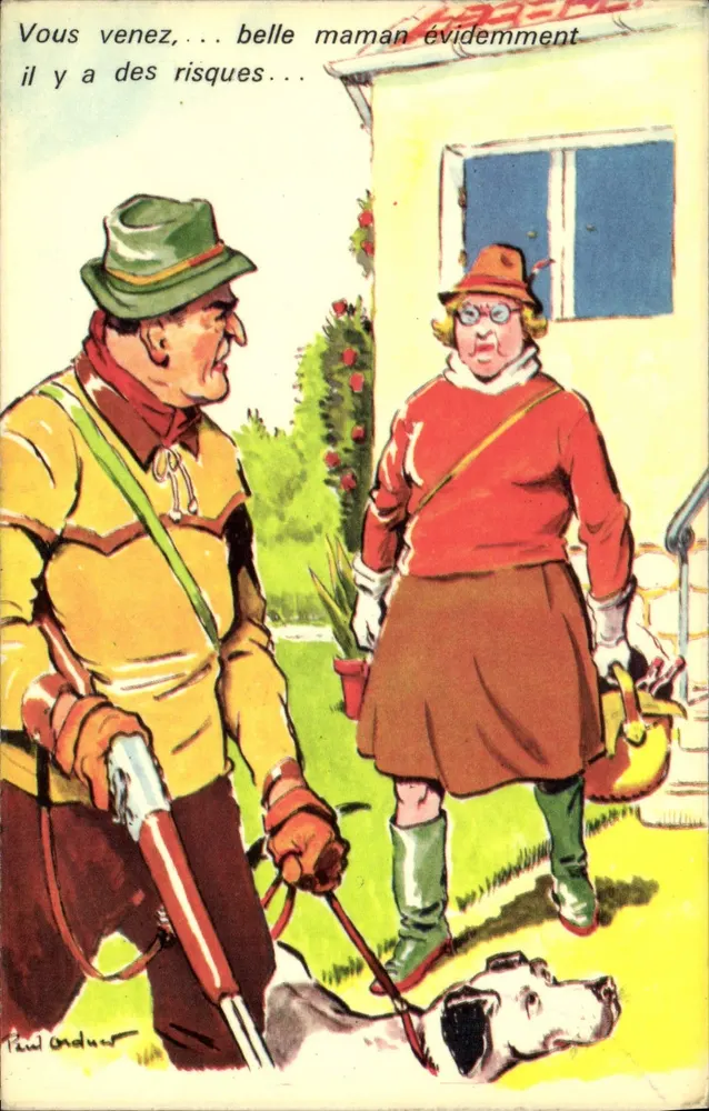 Mann und Frau in Jagdkleidung — Paul Ordouer — Verlag Héloïse Fun, Nr. 30318 - Vorderseite