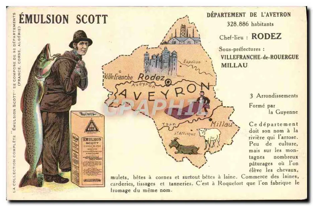 Departement van l'Aveyron — Emulsie Scott — antieke ansichtkaart met reclame - Voorkant