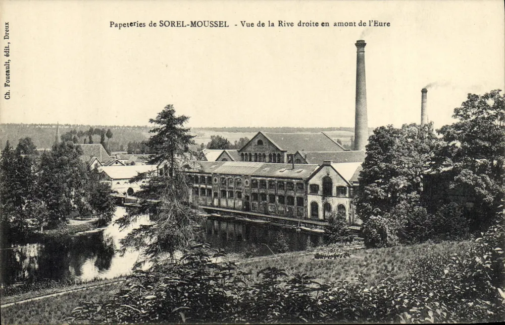 Papeteries de SOREL-MOUSSSEL — Ansicht der rechten Seite oberhalb der Eure — Ch. Fouteaul, Verleger, Dreux - Vorderseite