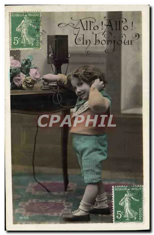 Criança falando no telefone — 'Allo! Allo! Um bom dia!' — editor desconhecido, n°4109 - Frente