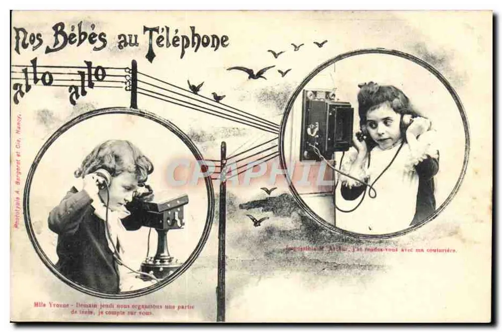 Unsere Babys am Telefon — Fräulein Yronne & Arthur — Phototypie A. Barport et Cie, Namar - Vorderseite