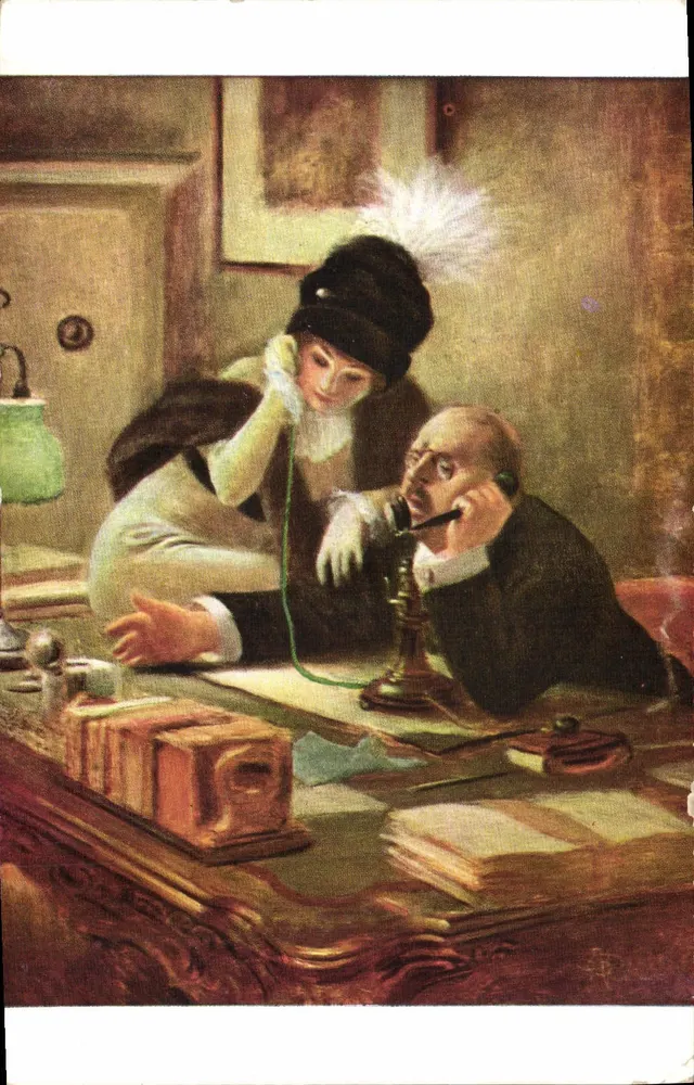 Duas pessoas ao telefone — cena interior — editora L'Egeria, n° 671 - Frente