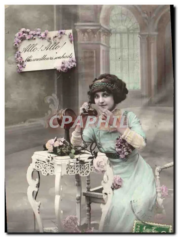 Giovane donna al telefono — scena decorativa — editore non identificato - Recto