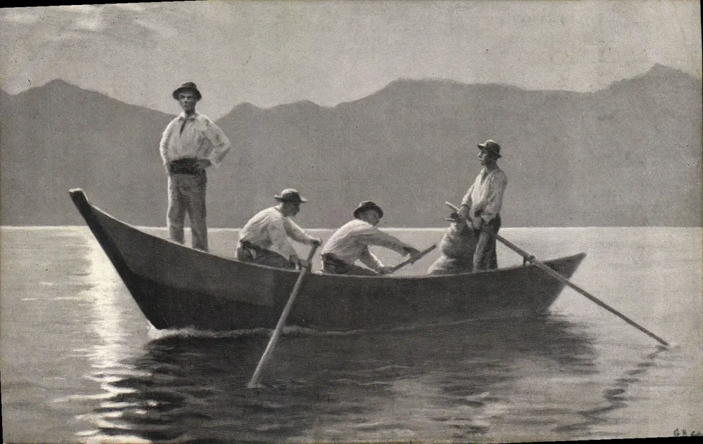 Évian-les-Bains — Retorno da pesca — Coleção da Fonte Cachat - Frente