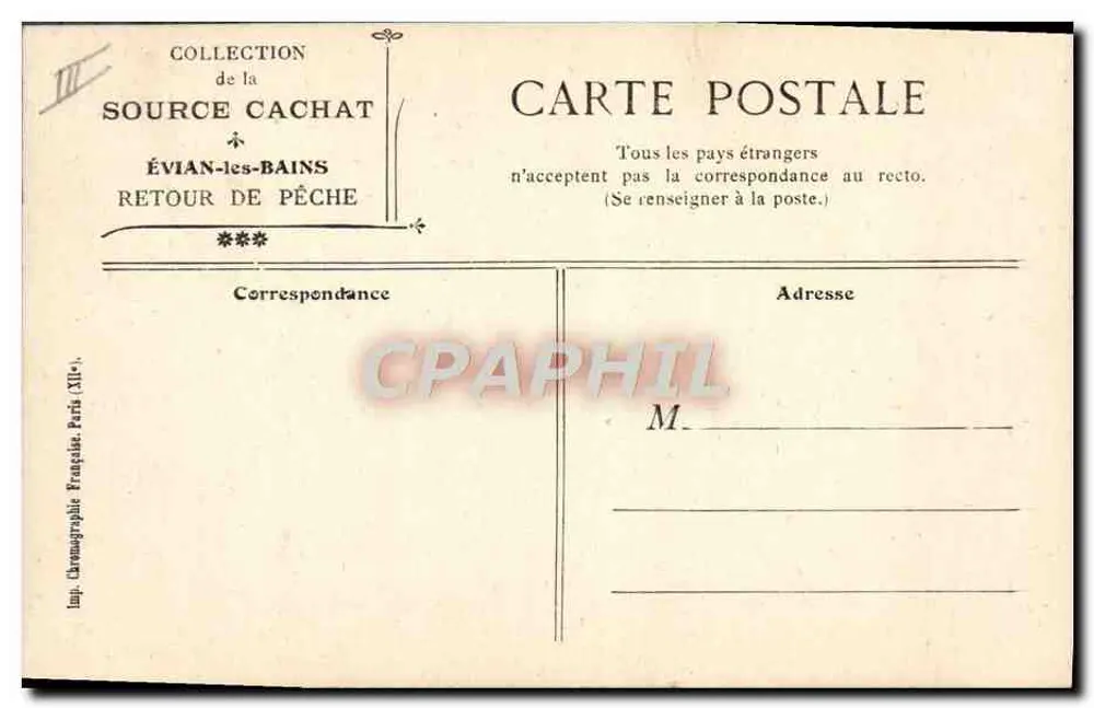 Évian-les-Bains — Retorno da pesca — Coleção da Fonte Cachat - Verso