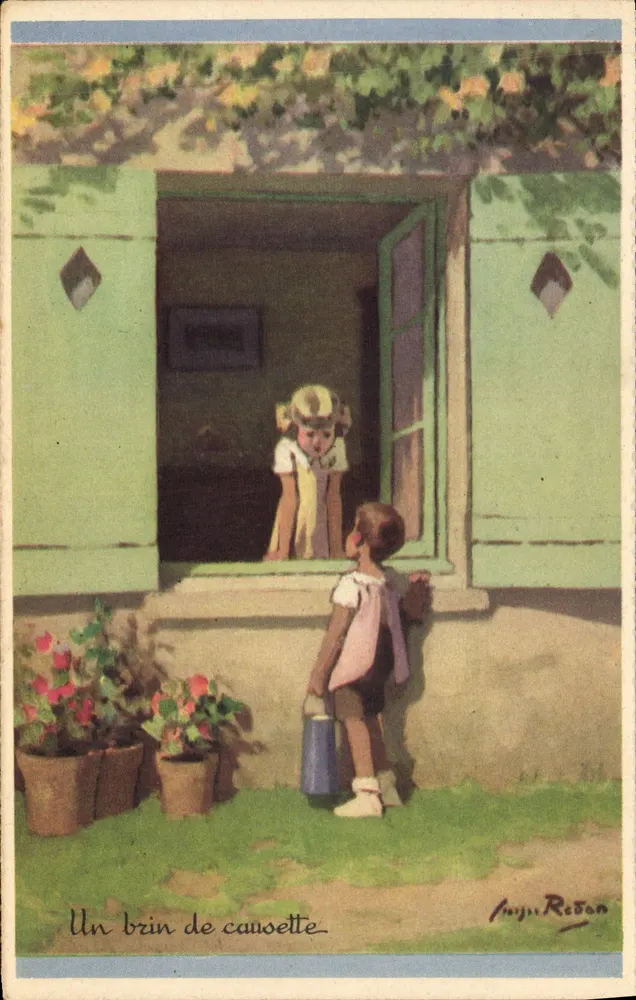 Um pouco de conversa — cena de crianças — Louis Redon, N° 10 (Série 1939) - Frente