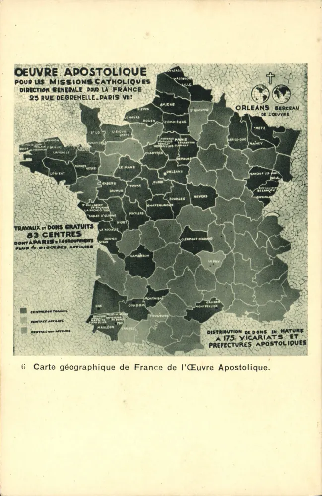 Geografische Karte Frankreichs von der Apostolischen Werk — Verlag Braun & Cie, Druck. Braun-Dornach - Vorderseite