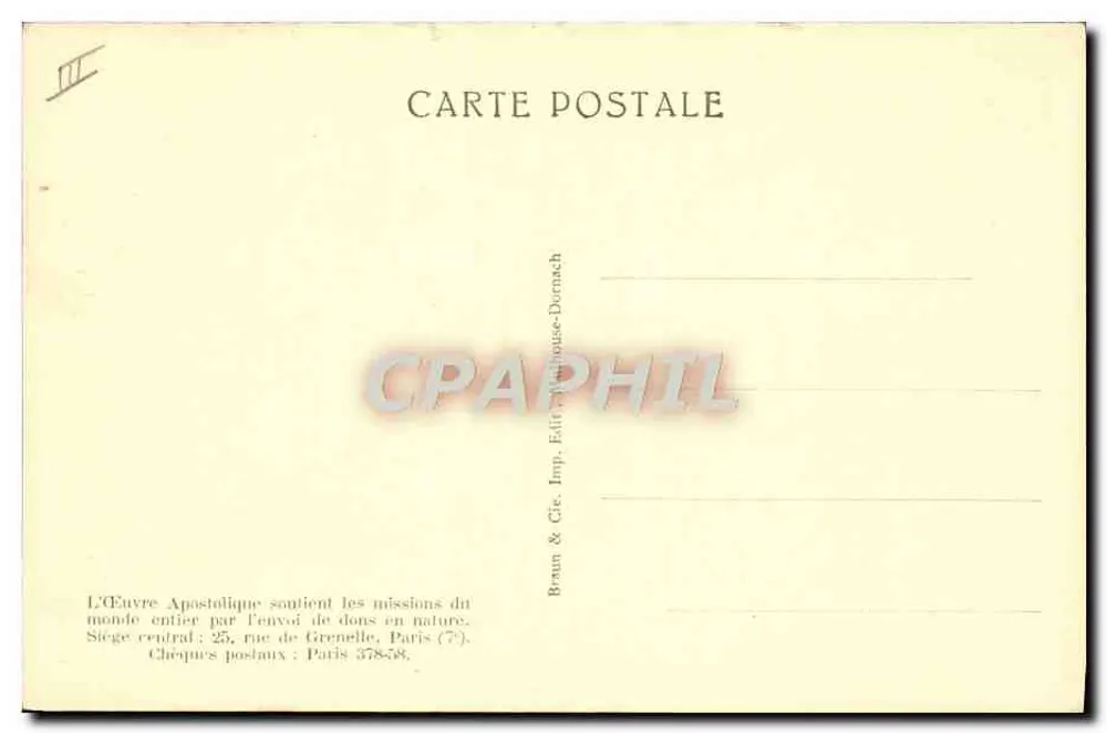 Geografische Karte Frankreichs von der Apostolischen Werk — Verlag Braun & Cie, Druck. Braun-Dornach - Rückseite