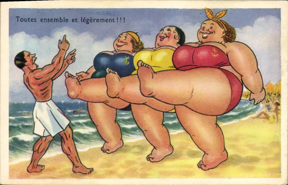 Drei Frauen in Badeanzügen — humorvolle Karikatur — Editions « Gaby », Nantes - Vorderseite