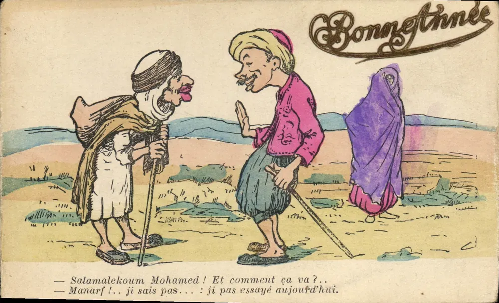 Szenen aus der Wüste — drei karikaturierte Personen — IMPR. F. MOUSTEBT, n° 141 - Vorderseite