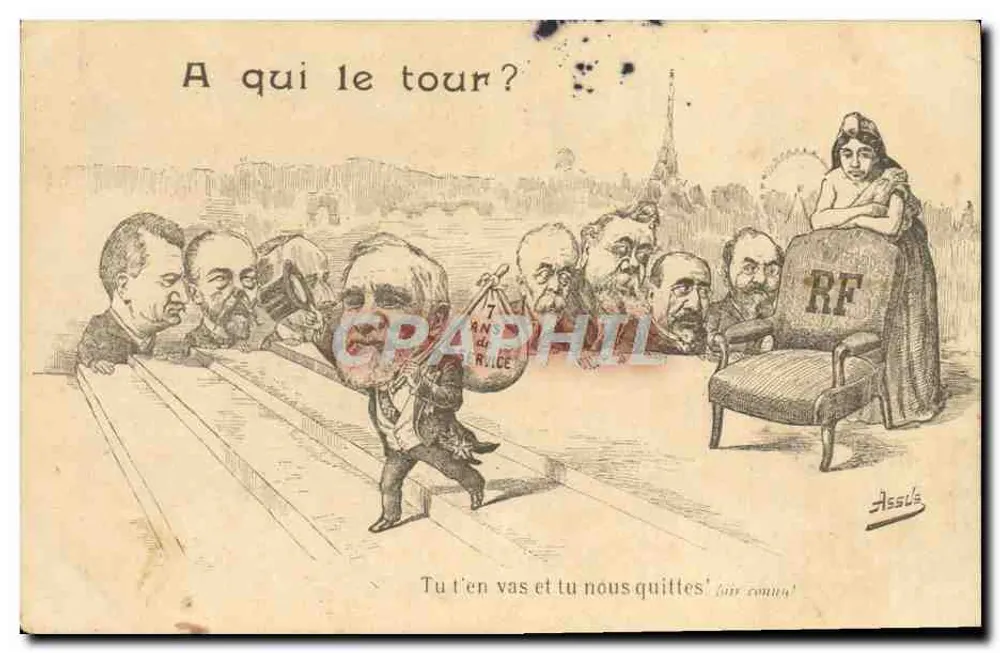 Politische Karikatur — 'A qui le tour?' — Assié, n° de série non visible - Vorderseite
