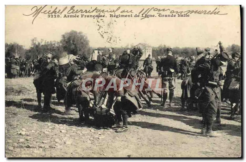 Ejército Francés. Regimiento de Línea. Grande halte — Edición Giletta, foto Nice - Anverso