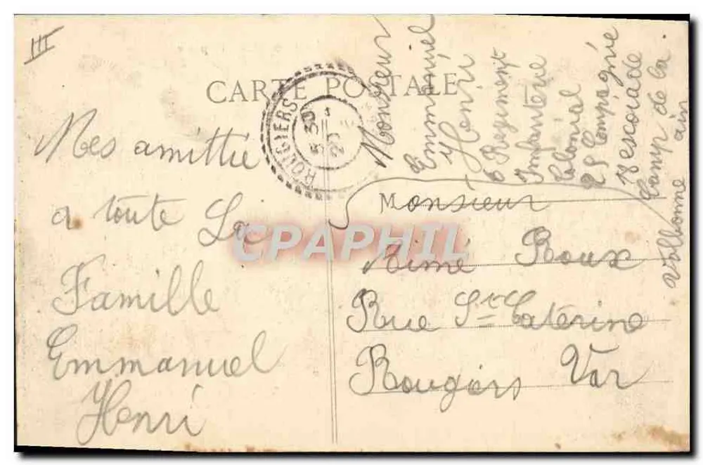 La VALBONNE — Abreise von der Pause — Militärische Korrespondenz - Rückseite