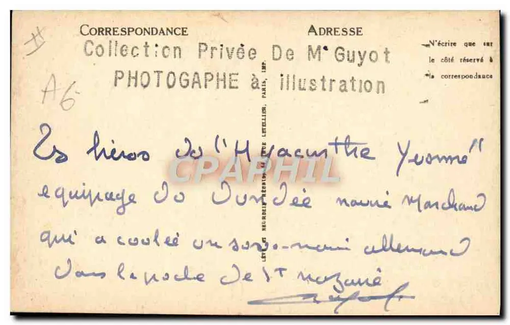 Mannschaft der Hyacinthe Yéomo — Korrespondenz von Herrn Guyot - Rückseite
