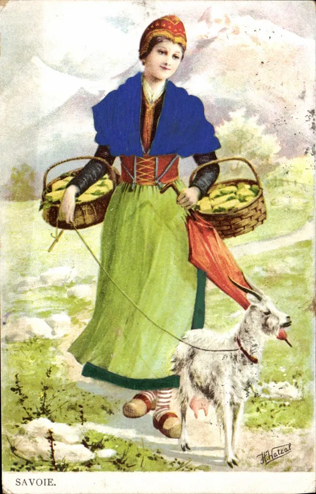 Savoie — mulher em traje tradicional com cabra — H. Hoteal - Frente