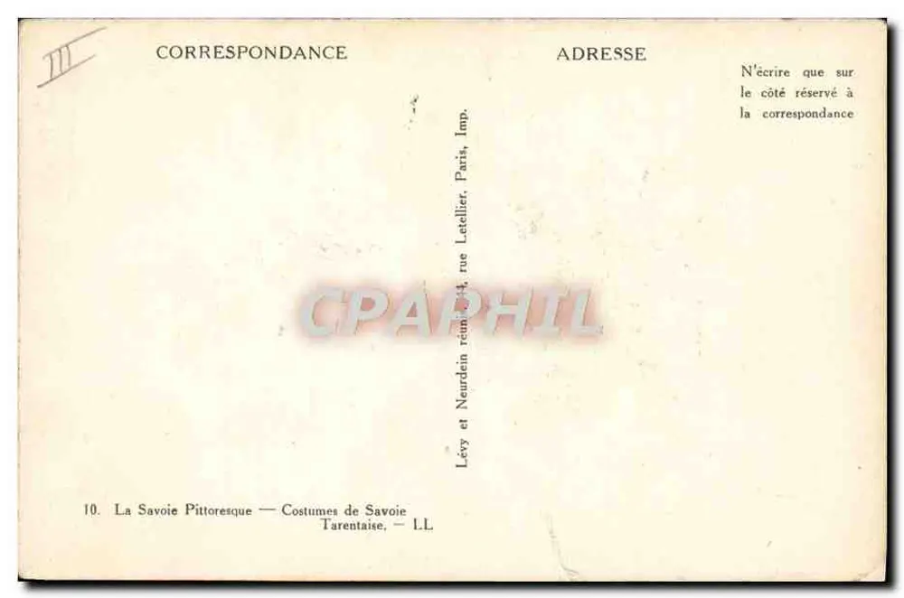 Trois femmes en costumes de Savoie — Tarentaise — éditeur Lévy et Neurdein, Paris - Verso