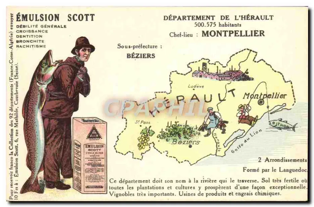 Département Hérault — Werbekarte für Scott-Emulsion — Verlag Scott Collection - Vorderseite