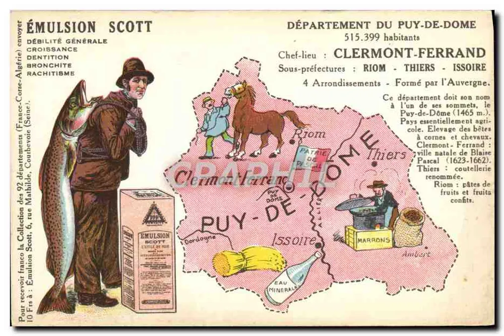Département Puy-de-Dôme — Werbekarte für Scott-Emulsion — Verleger nicht sichtbar - Vorderseite