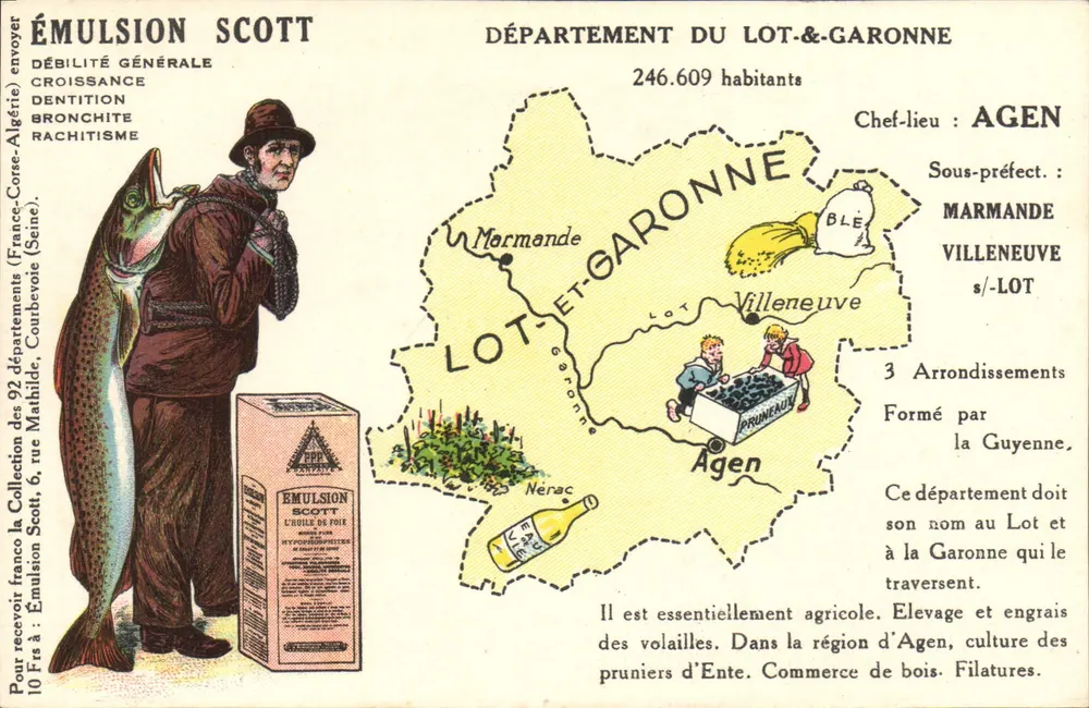 Departement Lot-et-Garonne — Werbekarte für Scott Emulsion — Verlag Collection Scott, 6, rue Mahilde, Courbevoie (Seine) - Vorderseite