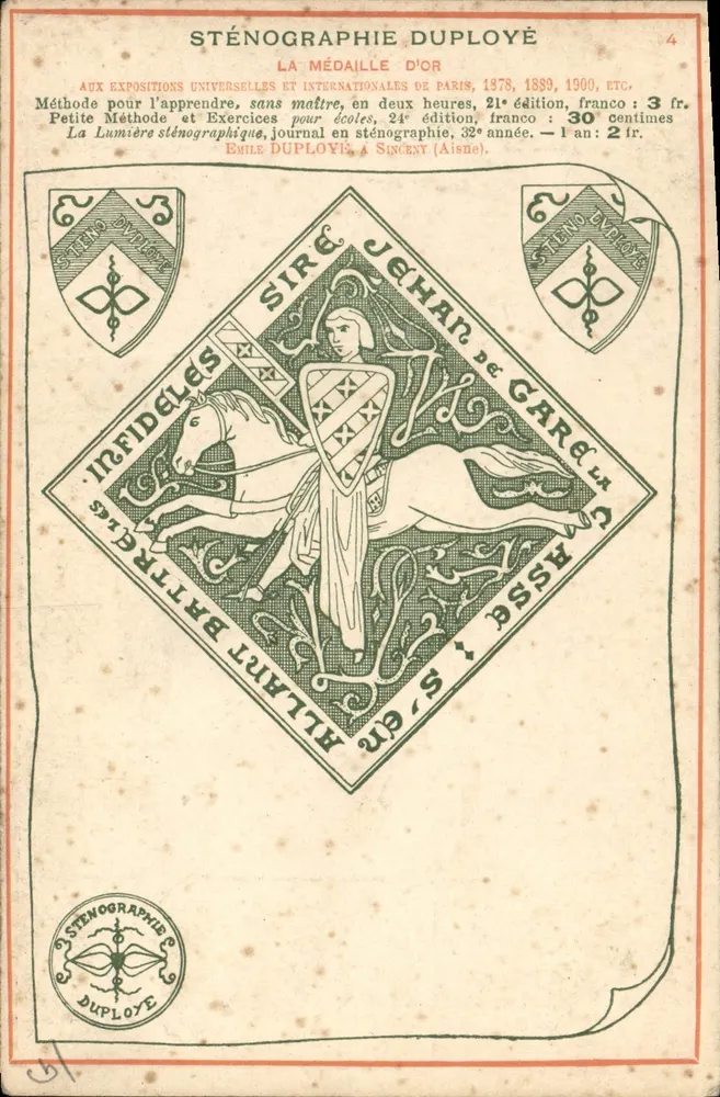 Stenography Duployé — Method and Exercises — Émile Duployé, Sinceny (Aisne) - Front