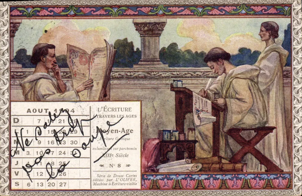Die Schrift durch die Zeiten — Geometrische Schrift — Mittelalter — Nr. 8 — veröffentlicht von L'OLIVER - Vorderseite
