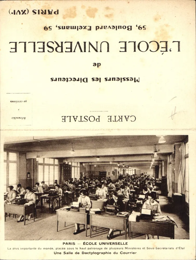 L'ÉCOLE UNIVERSELLE — Paris (XVI), 59, Boulevard Exelmans — Ansichtskarte - Vorderseite