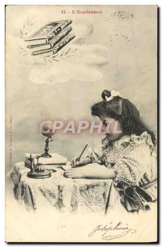 Mädchen schreibt — Serie II - Hoffnung — Phototypie A. Béguinard & Cie, Nancy - Vorderseite