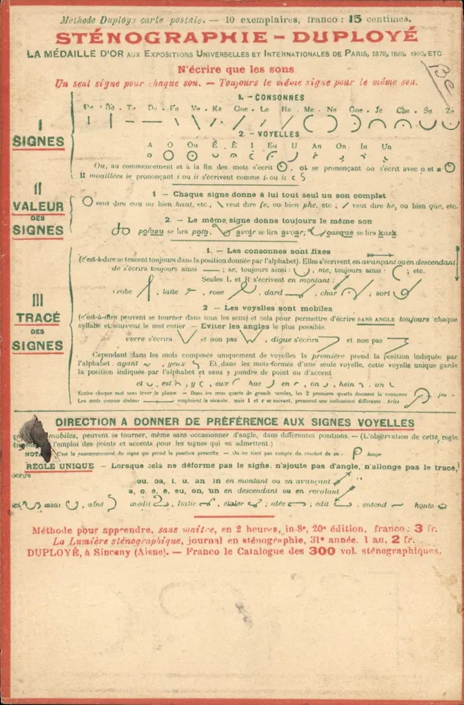 Stenography - Duployé — Duployé Method for Stenography — 10 copies, 15 cents - Front