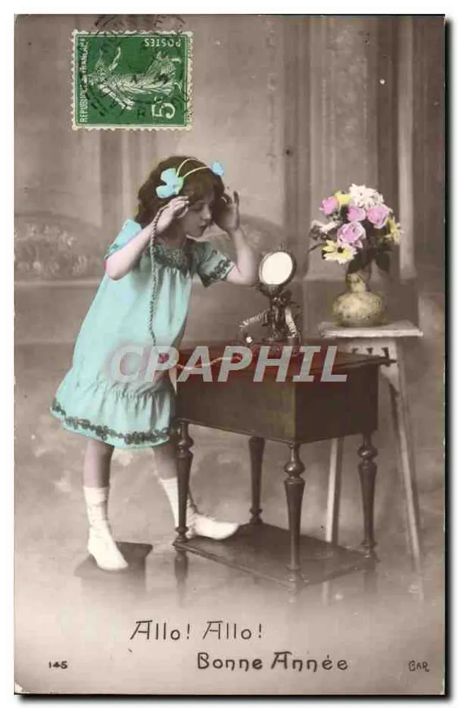 Mädchen am Telefon — Frohe Neujahr — Verlag GAR n°145 - Vorderseite