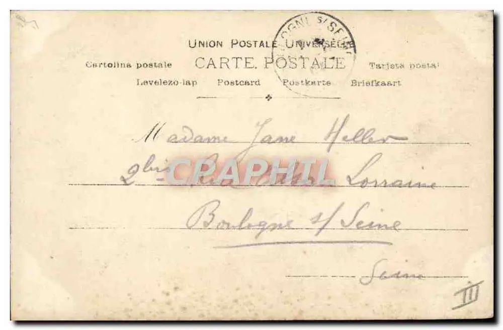 Frau in Kleid mit Mustern — Sylviac — Fauld Boyer, Paris, Nr. 990 - Rückseite