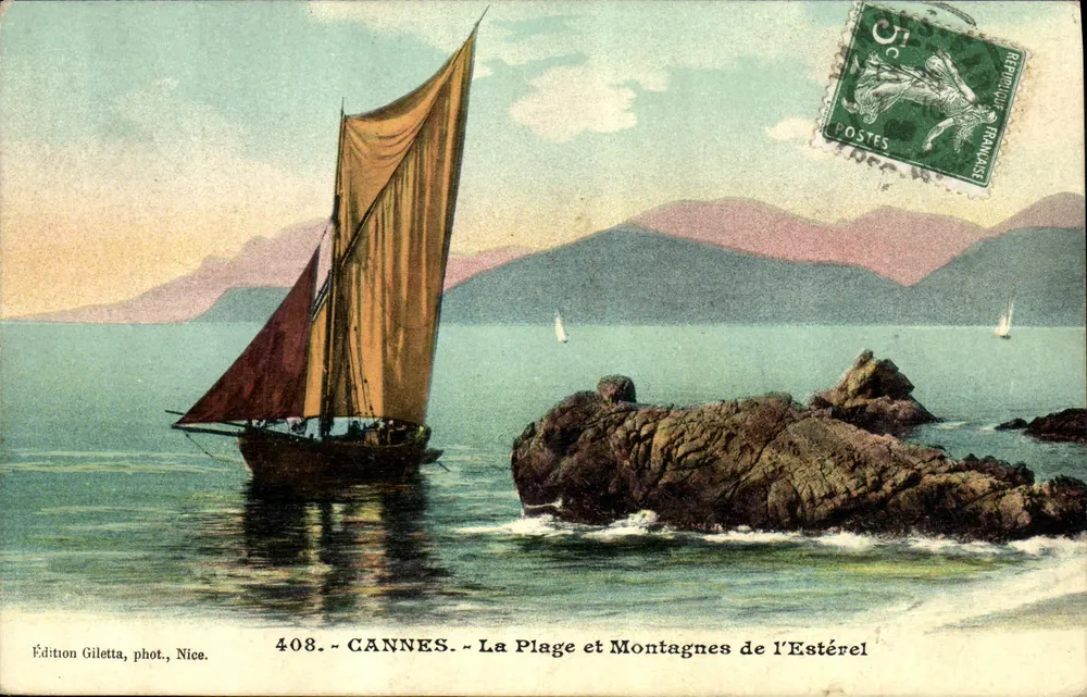 CANNES — Die Strand und Berge des Estérel — Édition Giletta, photo. Nice, Nr. 408 - Vorderseite